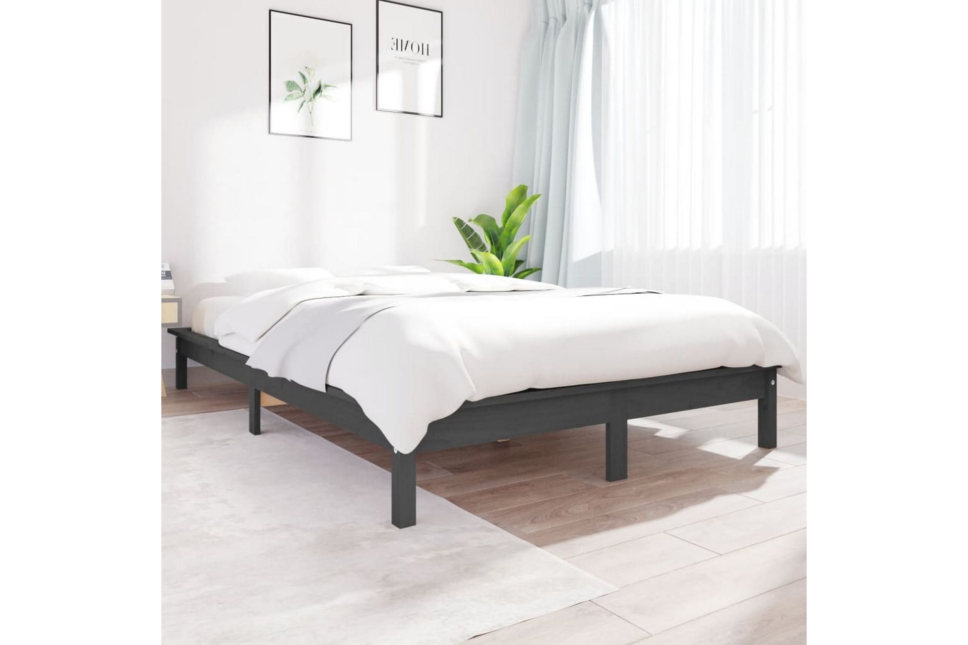 beBasic Sengeramme grå heltre furu 120x190 cm grå 4FT Small Double - GrÃ¥ - Møbler - Senger - Sengeramme & sengestamme