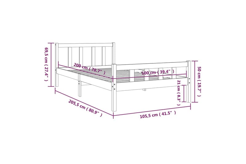 beBasic Sengeramme heltre 100x200 cm - Brun - Sengeramme & sengestamme