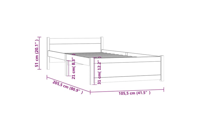 beBasic Sengeramme heltre 100x200 cm - Brun - Møbler - Senger - Sengeramme & sengestamme