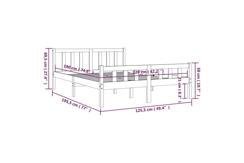 beBasic Sengeramme heltre 120x190 cm 4FT Small Double - Brun - Sengeramme & sengestamme