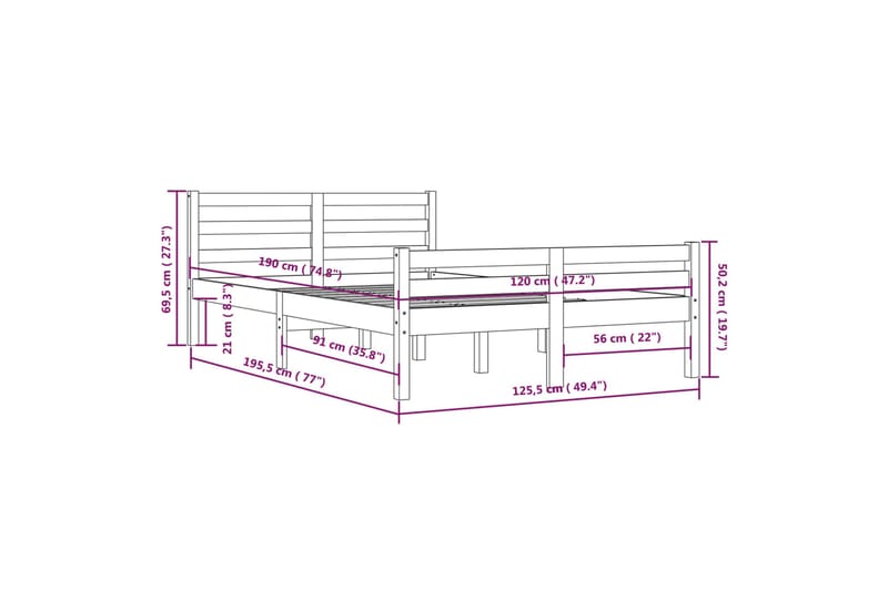 beBasic Sengeramme heltre 120x190 cm 4FT Small Double - Brun - Sengeramme & sengestamme