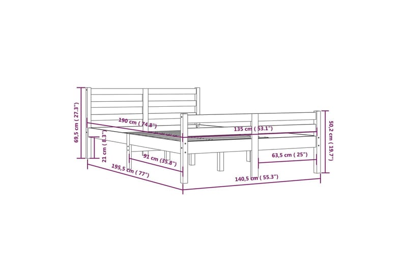 beBasic Sengeramme heltre 135x190 cm 4FT6 Double - Brun - Sengeramme & sengestamme