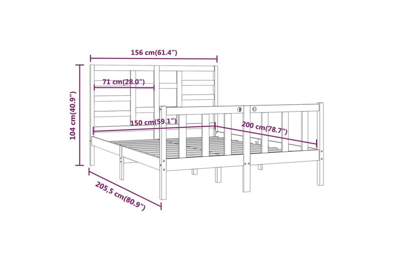 beBasic Sengeramme heltre 150x200 cm 5FT King Size - Brun - Sengeramme & sengestamme