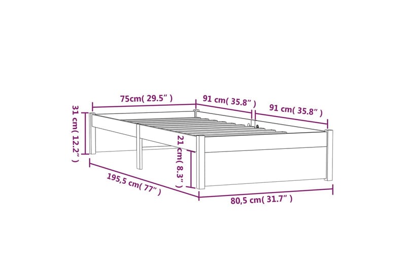 beBasic Sengeramme heltre 75x190 cm 2FT6 Small Single - Brun - Sengeramme & sengestamme