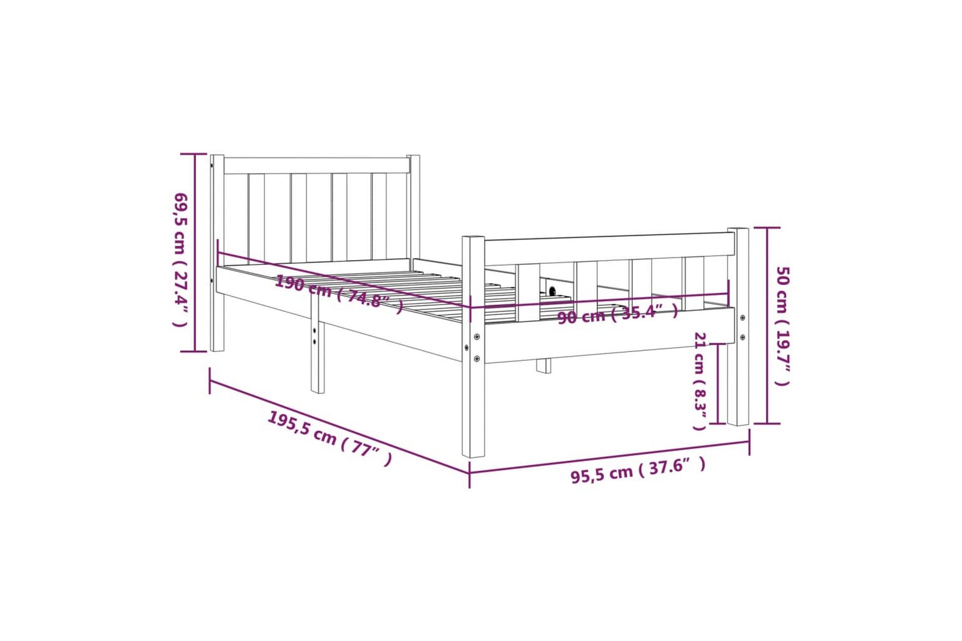 beBasic Sengeramme heltre 90x190 cm 3FT Single - Brun - Møbler - Senger - Sengeramme & sengestamme