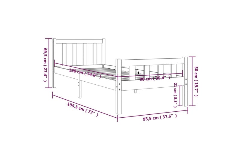 beBasic Sengeramme heltre 90x190 cm 3FT Single - Brun - Møbler - Senger - Sengeramme & sengestamme