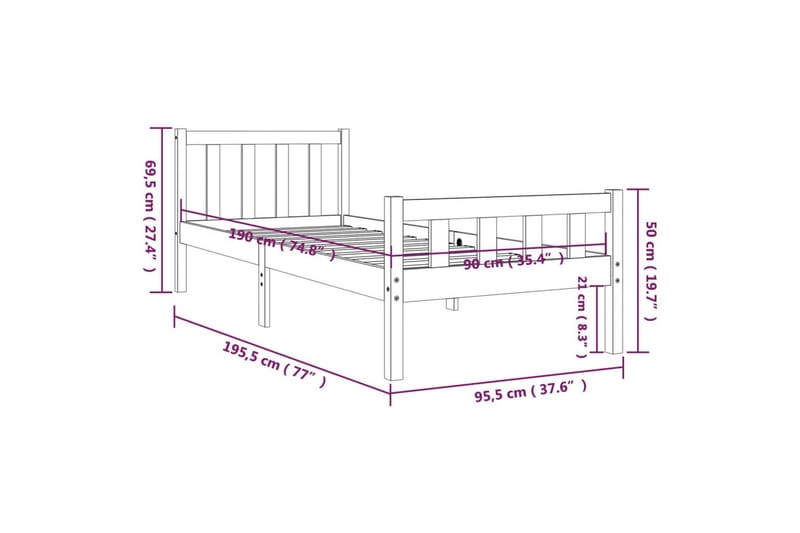 beBasic Sengeramme heltre 90x190 cm 3FT Single - Brun - Sengeramme & sengestamme