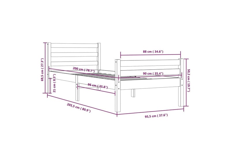 beBasic Sengeramme heltre 90x200 cm - Brun - Møbler - Senger - Sengeramme & sengestamme