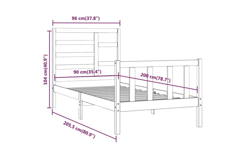 beBasic Sengeramme heltre furu 90x200 cm - Brun - Møbler - Senger - Sengeramme & sengestamme