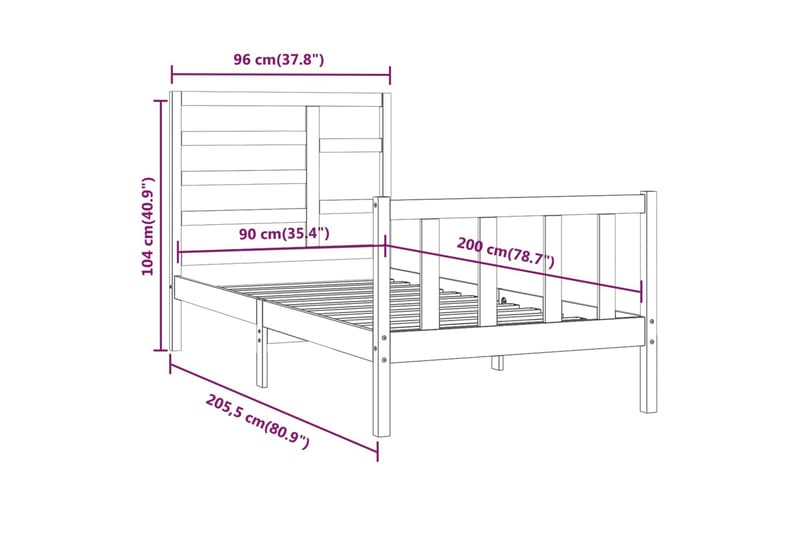 beBasic Sengeramme heltre furu 90x200 cm - Brun - Sengeramme & sengestamme