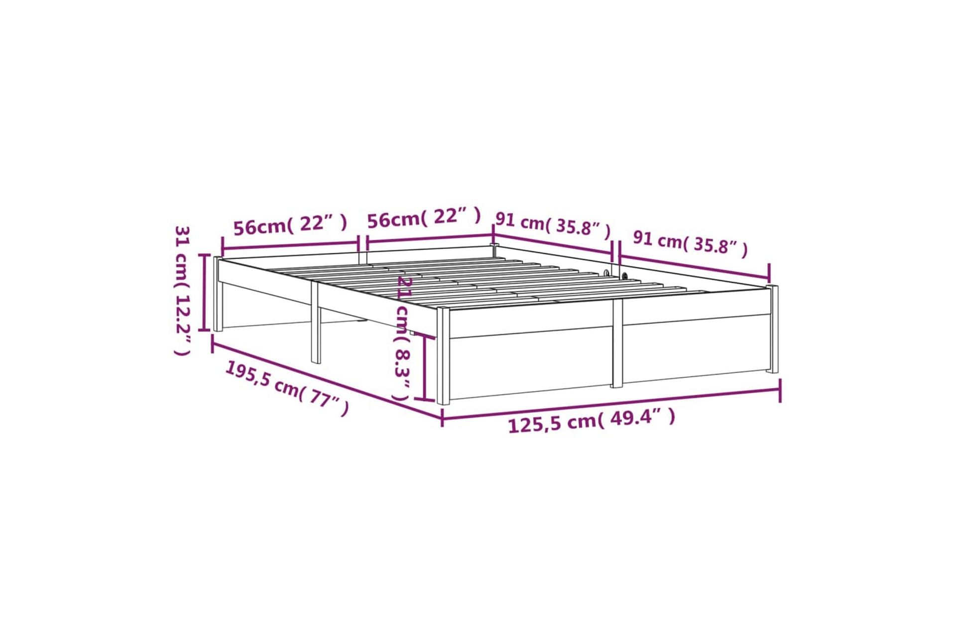 beBasic Sengeramme honningbrun heltre 120x190 cm grå 4FT Small Double - Brun - Møbler - Senger - Sengeramme & sengestamme