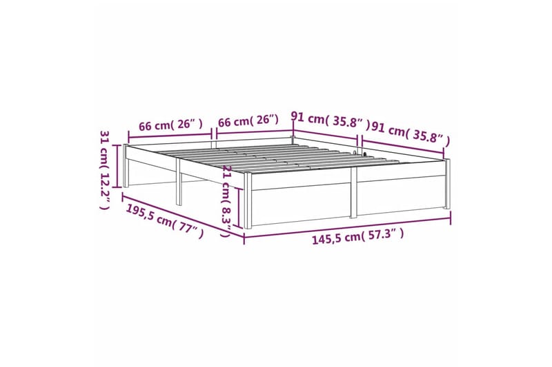 beBasic Sengeramme honningbrun heltre 140x190 cm - Brun - Sengeramme & sengestamme