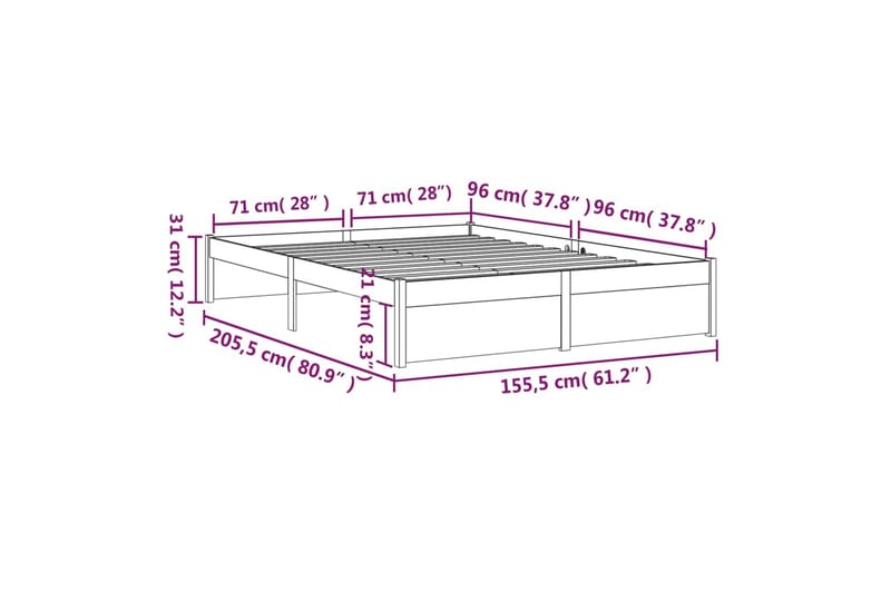 beBasic Sengeramme honningbrun heltre 150x200 cm 5FT King Size - Brun - Sengeramme & sengestamme