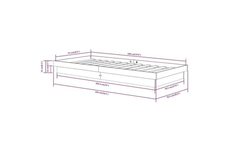 beBasic Sengeramme honningbrun heltre 75x190 cm 2FT6 Small Single - Brun - Møbler - Senger - Sengeramme & sengestamme