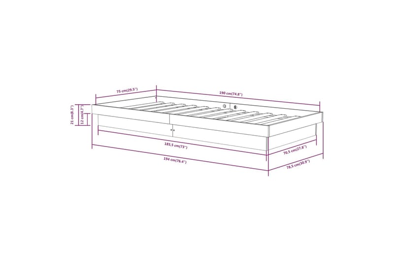 beBasic Sengeramme honningbrun heltre 75x190 cm 2FT6 Small Single - Brun - Sengeramme & sengestamme