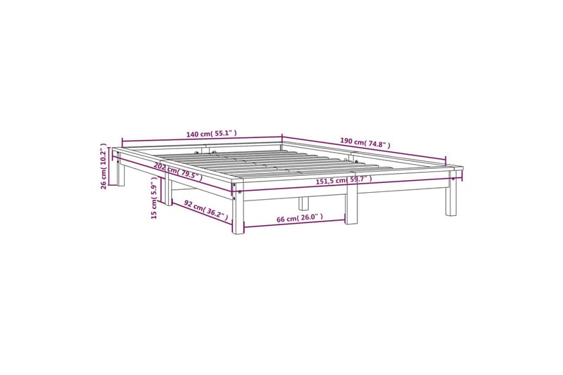 beBasic Sengeramme honningbrun heltre furu 140x190 cm - Brun - Sengeramme & sengestamme