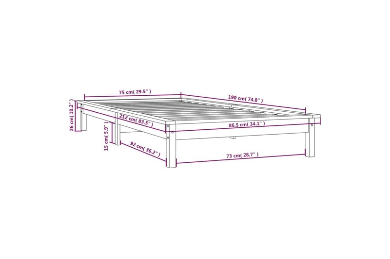 beBasic Sengeramme honningbrun heltre furu 75x190 cm 2FT6 Small Single - Brun - Sengeramme & sengestamme