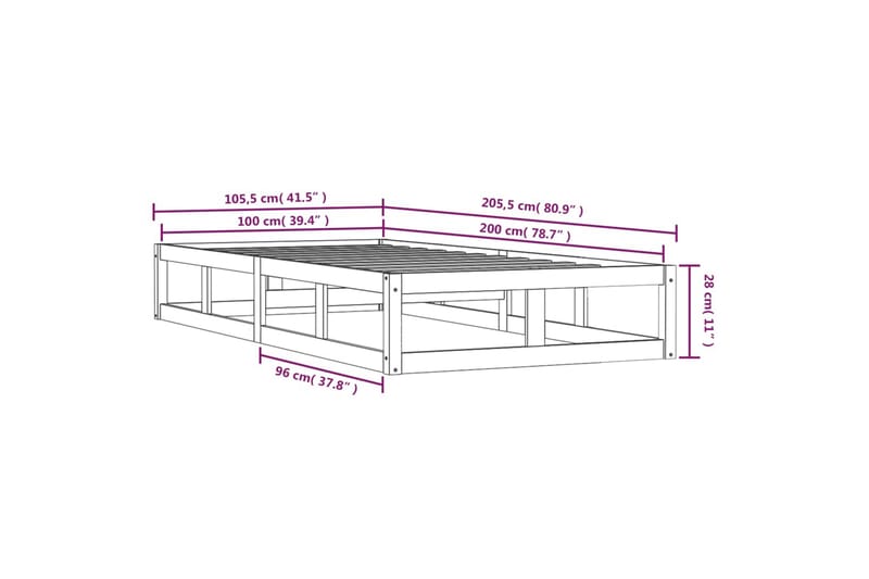 beBasic Sengeramme hvit 100x200 cm heltre - Hvit - Sengeramme & sengestamme