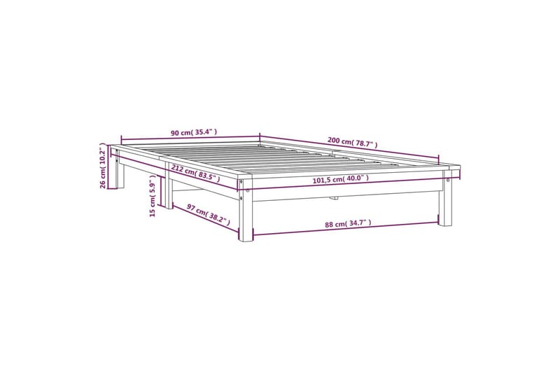 beBasic Sengeramme hvit 90x200 cm heltre furu - Hvit - Møbler - Senger - Sengeramme & sengestamme