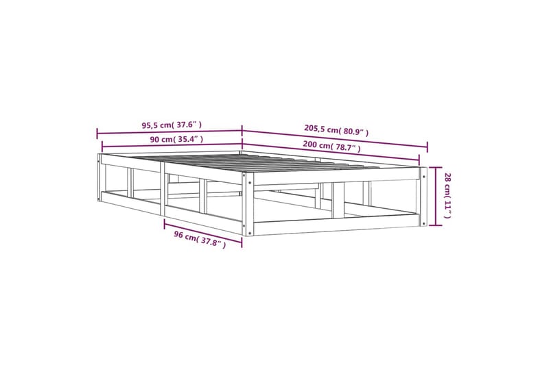 beBasic Sengeramme hvit 90x200 cm heltre - Hvit - Sengeramme & sengestamme