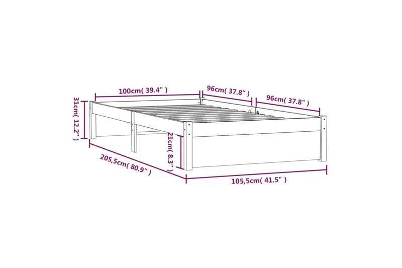 beBasic Sengeramme hvit heltre 100x200 cm - Hvit - Møbler - Senger - Sengeramme & sengestamme