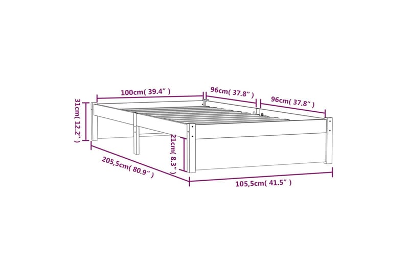 beBasic Sengeramme hvit heltre 100x200 cm - Hvit - Sengeramme & sengestamme