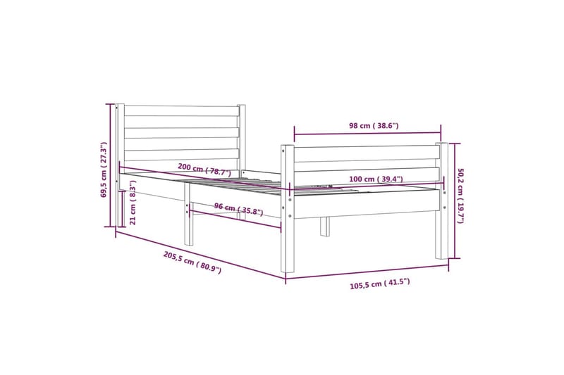 beBasic Sengeramme hvit heltre 100x200 cm - Hvit - Sengeramme & sengestamme