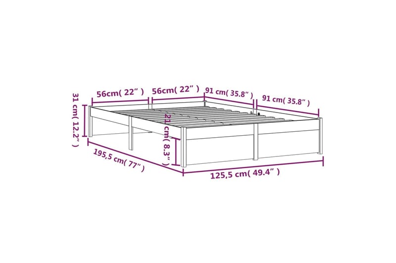 beBasic Sengeramme hvit heltre 120x190 cm grå 4FT Small Double - Hvit - Møbler - Senger - Sengeramme & sengestamme