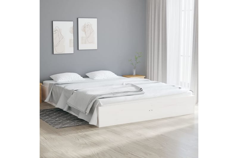 beBasic Sengeramme hvit heltre 135x190 cm 4FT6 Double - Hvit - Møbler - Senger - Sengeramme & sengestamme