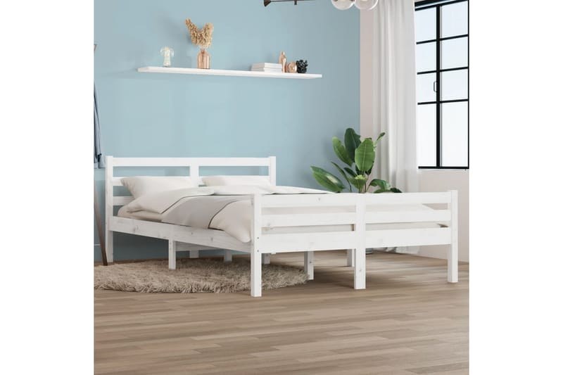 beBasic Sengeramme hvit heltre 135x190 cm 4FT6 Double - Hvit - Møbler - Senger - Sengeramme & sengestamme