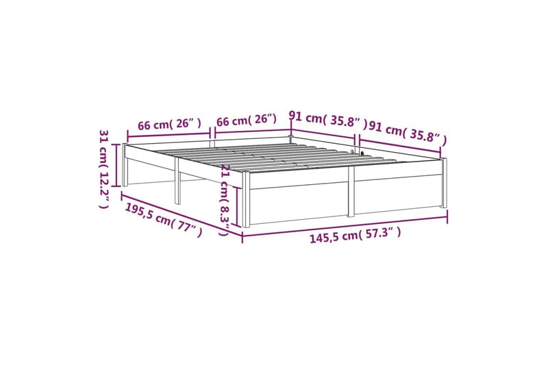 beBasic Sengeramme hvit heltre 140x190 cm - Hvit - Sengeramme & sengestamme