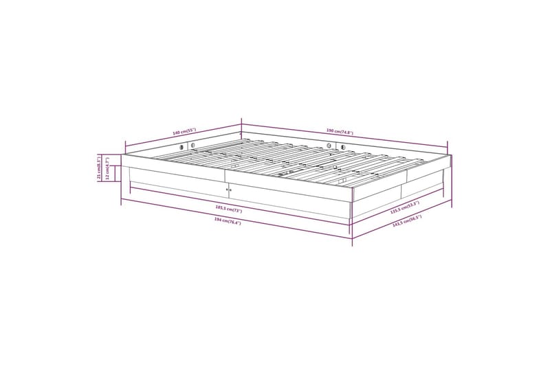 beBasic Sengeramme hvit heltre 140x190 cm - Hvit - Sengeramme & sengestamme