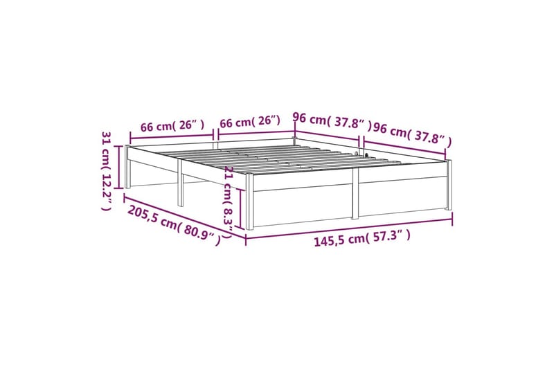 beBasic Sengeramme hvit heltre 140x200 cm - Hvit - Sengeramme & sengestamme