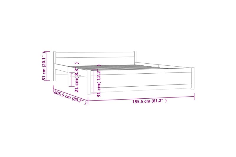 beBasic Sengeramme hvit heltre 150x200 cm 5FT King Size - Hvit - Møbler - Senger - Sengeramme & sengestamme