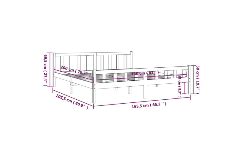 beBasic Sengeramme hvit heltre 160x200 cm - Hvit - Sengeramme & sengestamme