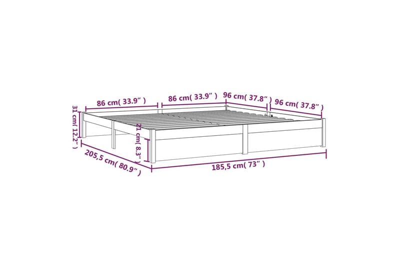 beBasic Sengeramme hvit heltre 180x200 cm 6FT Super King - Hvit - Sengeramme & sengestamme