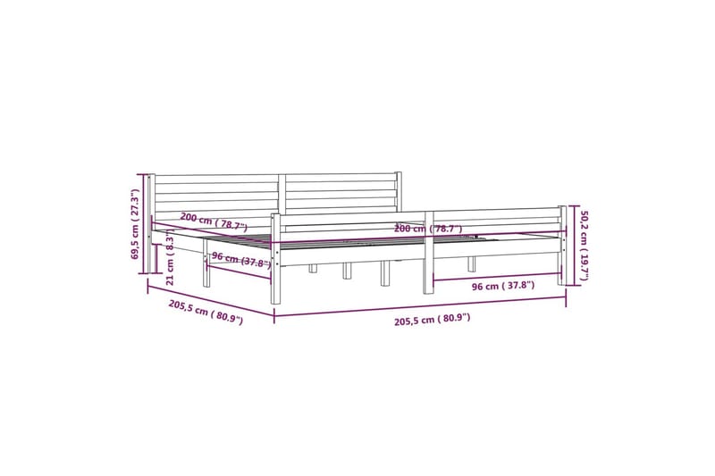 beBasic Sengeramme hvit heltre 200x200 cm - Hvit - Sengeramme & sengestamme