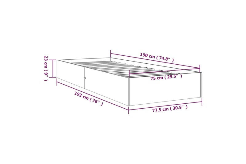 beBasic Sengeramme hvit heltre 75x190 cm 2FT6 Small Single - Hvit - Sengeramme & sengestamme