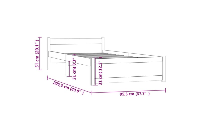 beBasic Sengeramme hvit heltre 90x200 cm - Hvit - Sengeramme & sengestamme