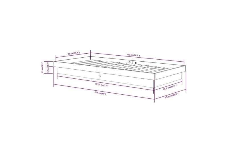beBasic Sengeramme hvit heltre 90x200 cm - Hvit - Møbler - Senger - Sengeramme & sengestamme
