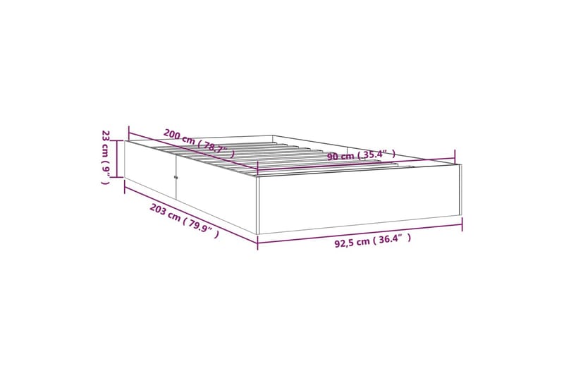 beBasic Sengeramme hvit heltre 90x200 cm - Hvit - Sengeramme & sengestamme