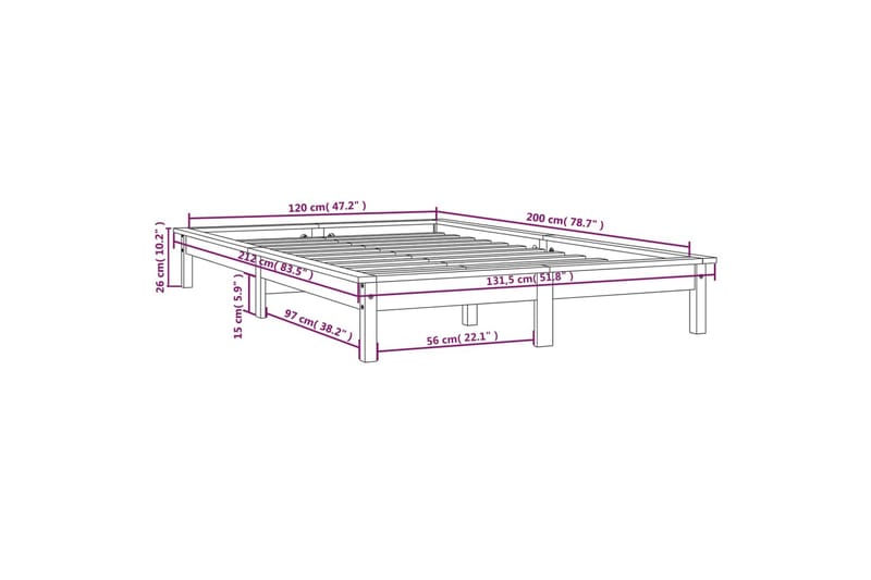 beBasic Sengeramme hvit heltre furu 120x200 cm - Hvit - Møbler - Senger - Sengeramme & sengestamme