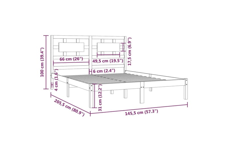 beBasic Sengeramme hvit heltre furu 140x200 cm - Hvit - Sengeramme & sengestamme