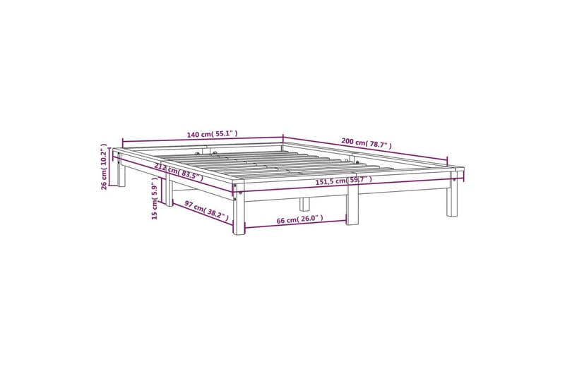 beBasic Sengeramme hvit heltre furu 140x200 cm - Hvit - Sengeramme & sengestamme