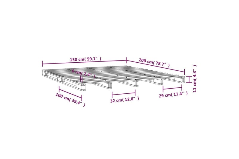 beBasic Sengeramme hvit heltre furu 150x200 cm 5FT King Size - Hvit - Sengeramme & sengestamme