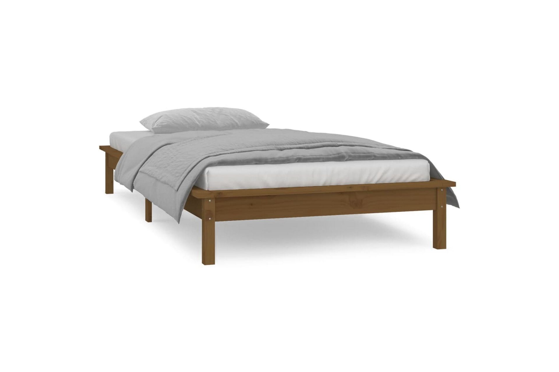 beBasic Sengeramme LED honningbrun 75x190cm 2FT6 liten enkel heltre - Brun - Møbler - Senger - Sengeramme & sengestamme