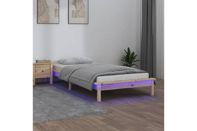 beBasic Sengeramme med LED 100x200 cm heltre - Brun - Sengeramme & sengestamme