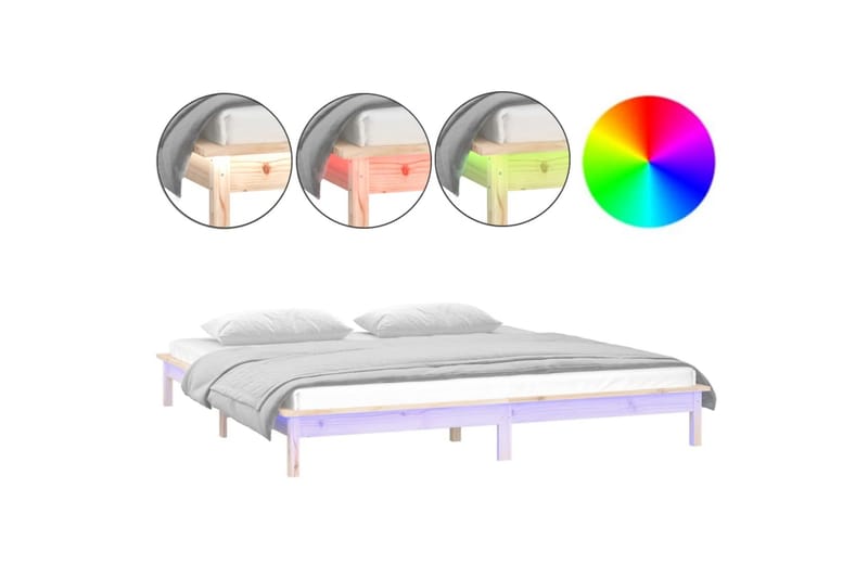 beBasic Sengeramme med LED 135x190 cm 4FT6 Double heltre - Brun - Møbler - Senger - Sengeramme & sengestamme