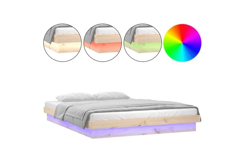 beBasic Sengeramme med LED 150x200 cm 5FT King Size heltre - Brun - Sengeramme & sengestamme