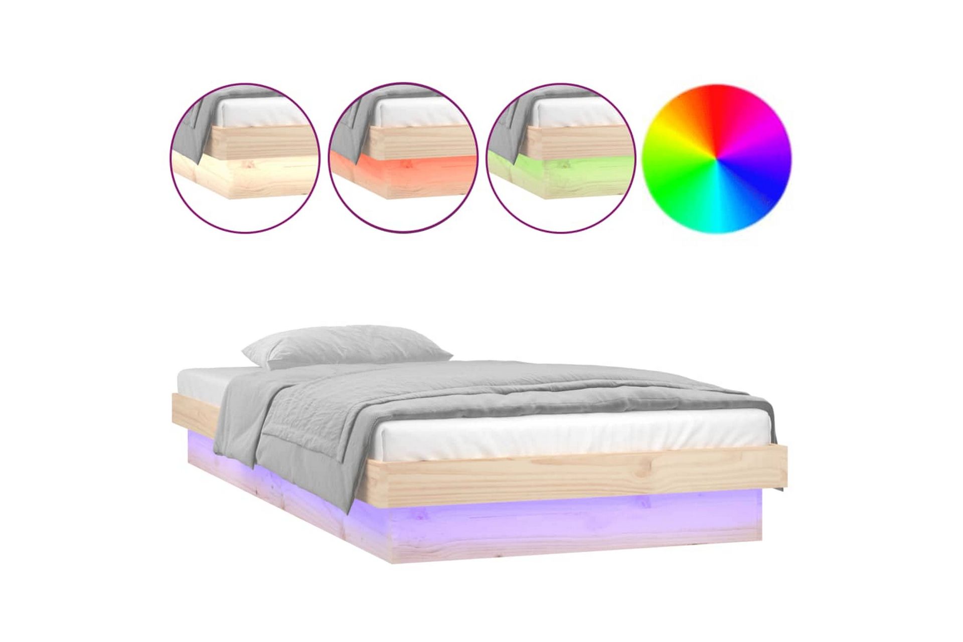 beBasic Sengeramme med LED 90x200 cm heltre - Brun - Møbler - Senger - Sengeramme & sengestamme